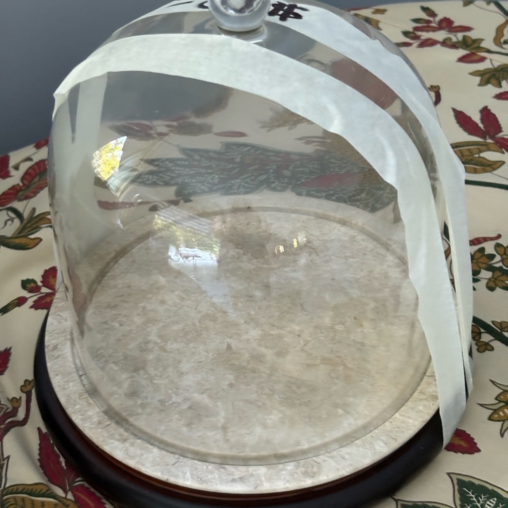Pottery Barn Glass Cloche with marble base or wood base. I